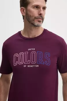 Хлопковая футболка United Colors of Benetton, фиолетовый