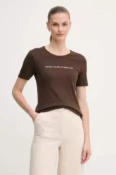 Хлопковая футболка United Colors Of Benetton, коричневый