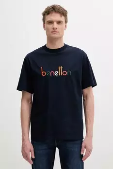 Хлопковая футболка United Colors Of Benetton, темно-синий