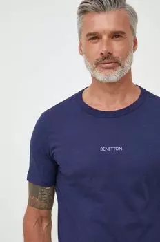 Хлопковая футболка United Colors of Benetton, темно-синий