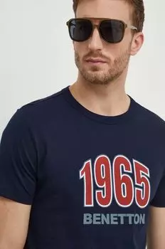Хлопковая футболка United Colors of Benetton, темно-синий