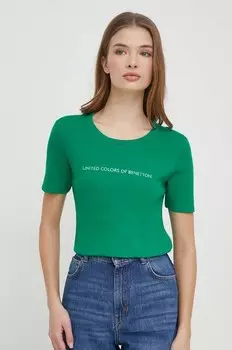 Хлопковая футболка United Colors of Benetton, зеленый
