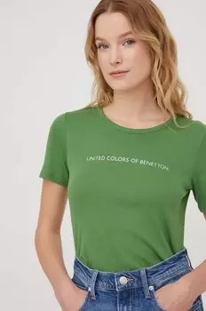 Хлопковая футболка United Colors of Benetton, зеленый