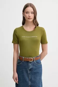 Хлопковая футболка United Colors Of Benetton, зеленый