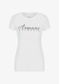 Хлопковая футболка узкого кроя с логотипом Armani Exchange, белый