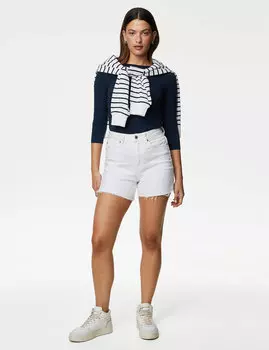 Хлопковая футболка узкого кроя с рукавами 3/4 Marks & Spencer, темно-синий
