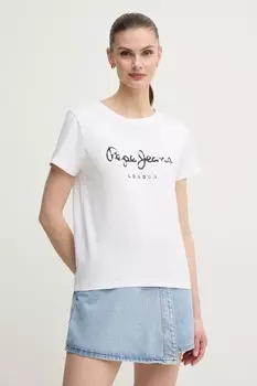 Хлопковая футболка VAL Pepe Jeans, белый