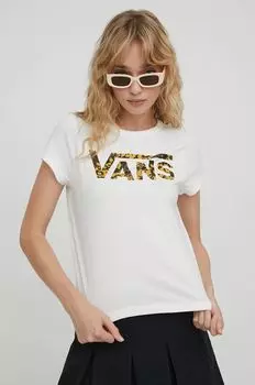 Хлопковая футболка Vans, бежевый