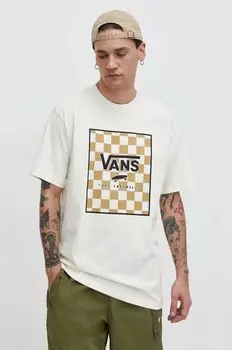 Хлопковая футболка Vans, бежевый
