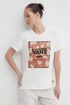 Хлопковая футболка Vans, бежевый