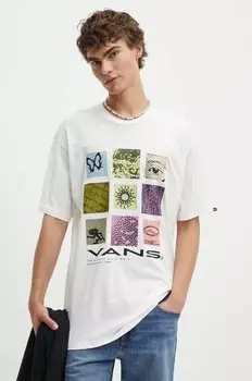 Хлопковая футболка Vans, бежевый