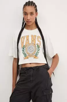 Хлопковая футболка Vans, бежевый