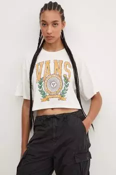 Хлопковая футболка Vans, бежевый