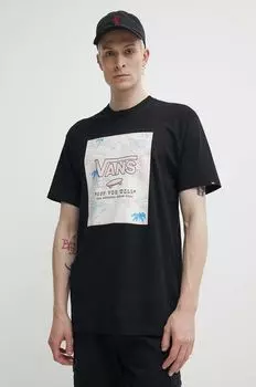 Хлопковая футболка Vans, черный