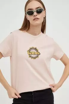 Хлопковая футболка Vans, розовый