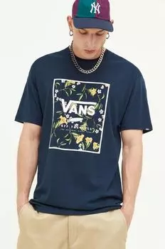 Хлопковая футболка Vans, темно-синий