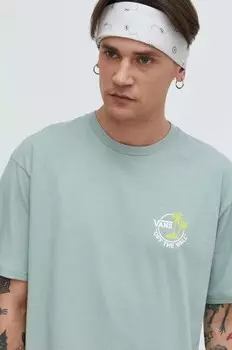 Хлопковая футболка Vans, зеленый