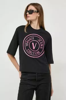 Хлопковая футболка Versace Jeans Couture, черный