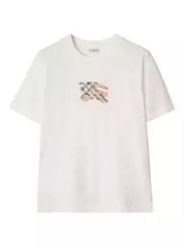 Хлопковая футболка в клетку рыцаря BURBERRY, белый