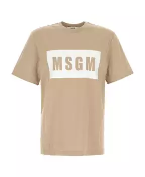 Хлопковая футболка в Msgm, бежевый