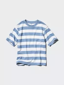 Хлопковая футболка в полоску airism Uniqlo, синий