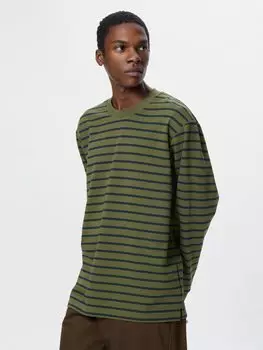 Хлопковая футболка в полоску airism Uniqlo, зеленая