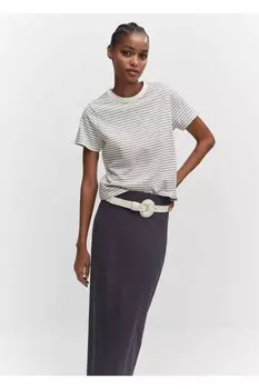 Хлопковая футболка в полоску Mango, серый