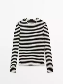 Хлопковая футболка в полоску с длинными рукавами Massimo Dutti, черный