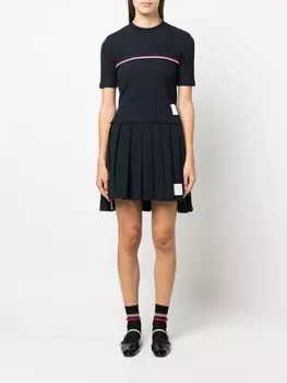 Хлопковая футболка в рубчик с RWB-полосками Thom Browne, синяя