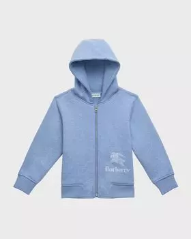 Хлопковая худи на молнии Peterson EKD с петлями на спине для мальчиков Burberry, цвет Light Blue Melange