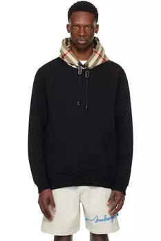 Хлопковая худи с капюшоном Check Burberry, черный