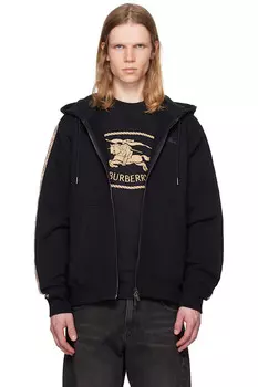 Хлопковая худи с молнией и отделкой в клетку Burberry, черный
