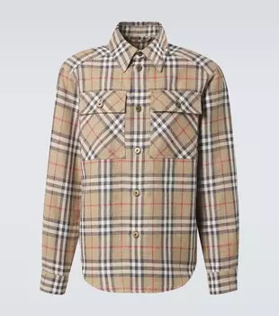Хлопковая и льняная рубашка Check Burberry, Nut Ip Check