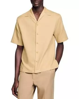 Хлопковая и льняная рубашка Sandro, коричневый/бежевый