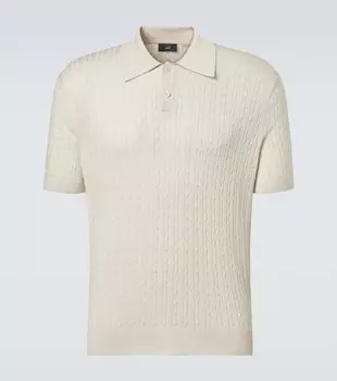 Хлопковая и шёлковая поло с рельефным узором Dunhill, бежевый