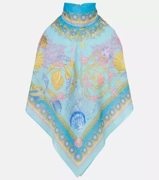 Хлопковая и шёлковая топ с принтом на бретелях Versace, Azur+Multicolor