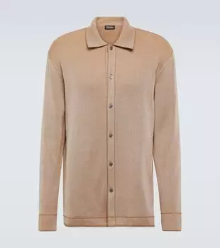 Хлопковая и шёлковая жаккардовая рубашка Zegna, Dark Beige and Light Beige