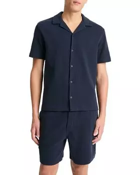Хлопковая камвольная рубашка прямого кроя с пуговицами Camp Shirt Vince, синий