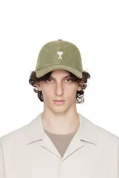 Хлопковая кепка цвета хаки Ami de Coeur с вышивкой AMI Paris