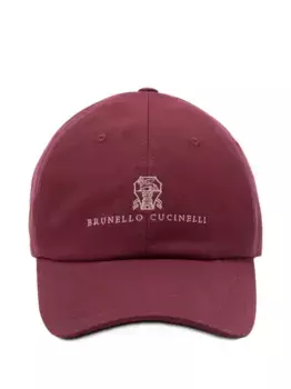 Хлопковая кепка с кожаным ремешком Brunello Cucinelli, красный