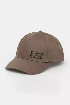 Хлопковая кепка с козырьком Ea7 Emporio Armani, коричневый