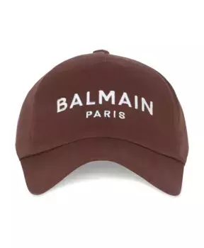 Хлопковая кепка с вышивкой Balmain, коричневый