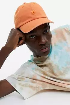Хлопковая кепка с вышивкой H&M, бледно-оранжевый/цветок
