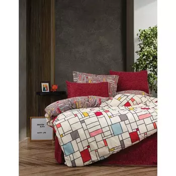 Хлопковая коробка Modern Ranforce, Комплект постельного белья, двойной Joya, бордовый красный