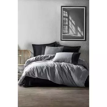 Хлопковая коробка, простой Комплект постельного белья Ranforce, серый, черный
