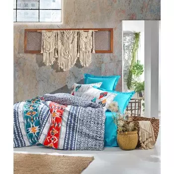 Хлопковая коробочка, одинарный Комплект постельного белья Ranforce в этническом стиле Marika, темно-синий