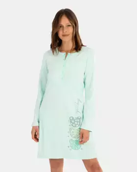 Хлопковая короткая ночная рубашка с длинными рукавами Massana, зеленый