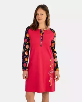 Хлопковая короткая ночная рубашка с длинными рукавами и принтом Massana, розовый