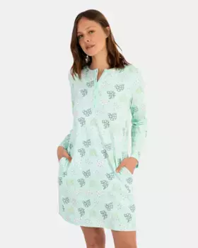 Хлопковая короткая ночная рубашка с длинными рукавами Massana, зеленый