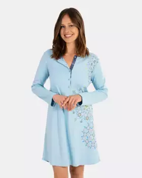 Хлопковая короткая ночная рубашка с длинными рукавами Massana, синий